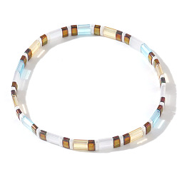 (52) Непрозрачная лаванда Винтажные этнические стеклянные бусины эластичные браслеты для женщин, прямоугольные, разноцветные, внутренний диаметр: 6-1/4 дюйм (16 см) ~ 6-1/2 дюйм (16.5 см)