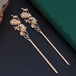 Light Gold Alloy Hair Stick Findings, Flower, Light Gold, 140x120mm
