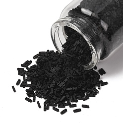 (QTL401F) Matte Black Миюки четверть бусины тила, японский бисер, 2-луночное, (qtl401f) матовый черный, 5x1.2x1.9 мм, отверстие : 0.8 мм, Около 2400 шт / 50 г