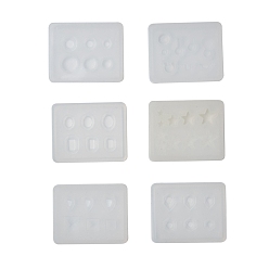 White Silicone Molds, Resin Casting Molds, For UV Resin, Epoxy Resin Jewelry Making, Mixed Shape, White, 49.5~50x39.5~40x5~7.5mm, Inner Diameter: 4~12mm