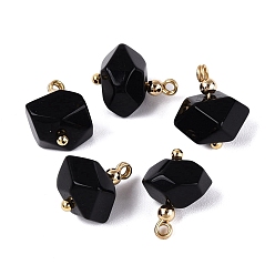 Obsidian Natural Obsidian Pendants, Faceted Nuggets Charms, with Golden Tone Brass Findings, 13~15.5x8.5~15x8.5~15mm, Hole: 1.2~1.8mm, about 5pcs/bag