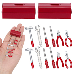 Red Miniature Alloy Tools with Storage Box, for Micro Landscape, Dollhouse Decoration, Red, 32x12x16mm