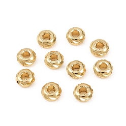 Настоящее золото 18K Гофрированные колоннообразные латунные бусины, стойки покрытие, долговечный, без кадмия и без свинца, реальный 18 k позолоченный, 4x2 мм, отверстие : 1.2 мм