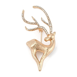 Золотой Броши из цинкового сплава со стразами для рюкзака, золотые, олень, 66x31 мм