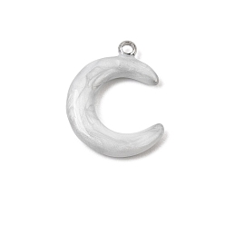 White 304 Stainless Steel with Enamel Pendants, Moon Charms, Stainless Steel Color, White, 19x15x3.5mm, Hole: 1.8mm