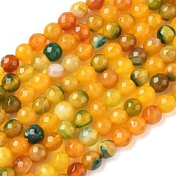 Золотистый Природный агат бисер нитей, окрашенная и подогревом, круглые, граненые, золотые, 6 мм, отверстие : 1 мм, около 62 шт / нитка, 14.37~14.76 дюйм (36.5~37.5 см)