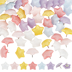 Mixed Color 48Pcs 6 Styles Transparent Plastic Star Drawing Pins, with Iron Findings, Platinum, Mixed Color, 16.3mm, 8pcs/style