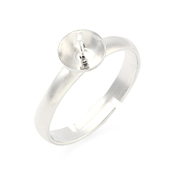 Посеребрённый Регулируемые латунные колышки-штифты для полусверленных бусин, пустое основание кольца, стойки покрытие, долговечный, без свинца и без кадмия, 925 серебро покрытием, внутренний диаметр: 18 мм, лоток : 7 мм, штифты : 0.8 мм