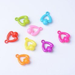 Mixed Color Opaque Acrylic Pendants, Heart, Mixed Color, 29.5x22x9.5mm, Hole: 3.5mm, about 350pcs/500g