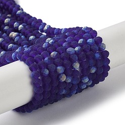 Темно-Синий Прозрачные стеклянные бусины, граненые, матовые, с половинным покрытием ab цвета, рондель, темно-синий, 2.3~2.7x2 мм, отверстие : 0.4 мм, около 135~140 шт / нитка, 26~27 см