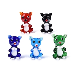 (52) Непрозрачная лаванда Декоративные фигурки кошек ручной работы, изготовленные методом выдувания стекла., для домашнего украшения рабочего стола, разноцветные, 25~30x16~19x17~20 мм
