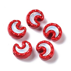 Crimson Spray Painted Alloy Bead, with Glass, Moon, Crimson, 12x10.5x7mm, Hole: 1.4mm