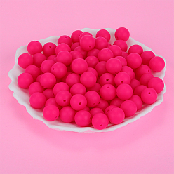 Deep Pink Round Silicone Focal Beads, Chewing Beads For Teethers, DIY Nursing Necklaces Making, Deep Pink, 15mm, Hole: 2mm