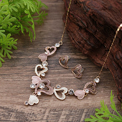 Светло-коричневый Комплекты из серег-гвоздиков и ожерелий с подвесками из сплава в форме сердца со стразами и эмалью для женщин, загар, 420 мм