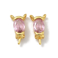 Pink Латунные подвески-булавки с одиночными кубическими циркониями, украшенные бриллиантами., овальные, без кадмия и без свинца, стойки покрытие, долговечный, золотые, розовые, 13x7.5x5 мм, отверстие : 1.6 мм, штифты : 1x4 мм