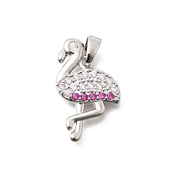 Платина Латуни циркония кубической подвески, подвески в форме фламинго, долговечный, платина, 20x13x2 мм, отверстие : 5x3 мм