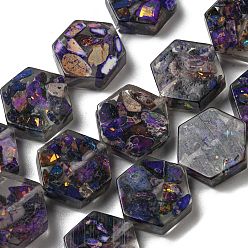 Темно-Фиолетовый Окрашенная натуральная императорская яшма с нитями смоляных бусин, шестиугольник, темно-фиолетовый, 18x16x6 мм, отверстие : 1.5 мм, около 10 шт / нитка, 6.93 дюйм (17.6 см)