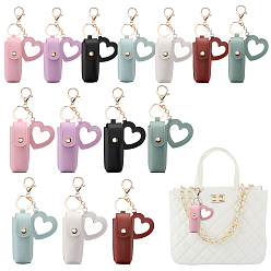 Mixed Color 14Pcs 7 Colors PVC Leather Lipstick Keychain Holder, with Glass Mirror Fashion Lipstick Storage Bag Keychains, Rectangle with Heart, Light Gold, Mixed Color, 159mm
