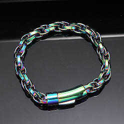 Rainbow Color 304 браслеты из нержавеющей стали с цепочкой для мужчин и женщин, с застежкой, Радуга цветов, 8.27 дюйм (21 см)