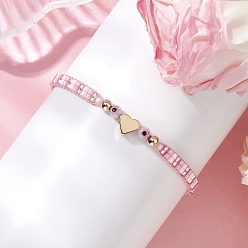 Pink Браслеты из плетеных бусин из стеклянного бисера для женщин, злые глаза, розовые, внутренний диаметр: 1-7/8~3-1/8 дюйм (4.65~8 см)