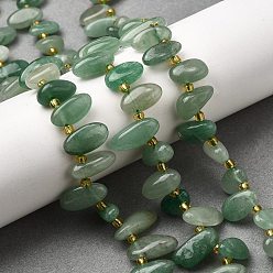 Зеленый Авантюрин Естественный зеленый авантюрин бисер нитей, самородки, Топ пробуренной, упавший камень, с бисером, 9.5~20x4~9x4.5~6 мм, отверстие : 1 мм, около 49~60 шт / нитка, 14.96''~16.14'' (38~41 см)