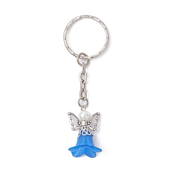 Blue Angel Acrylic & Alloy Pendant Keychain, with Iron Split Key Rings, Blue, 7.8cm