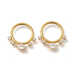Золотой 304 Кольца для носа в форме конского глаза из нержавеющей стали с прозрачным кубическим цирконием, золотые, 15.5x15.5x3 мм, внутренний диаметр: 9.7 мм
