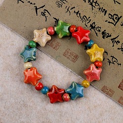 Звезда Браслеты из фарфоровых бусин ручной работы для женщин, звезда, внутренний диаметр: 2-1/2 дюйм (6.5 см)