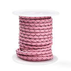 Pink Плетеный шнур коровья кожа, кожаная веревка для браслетов, с хлопковой нитью внутри, розовые, 3 мм, около 8.74 ярдов (8 м) / рулон