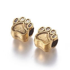 Античное Золото Европейские бусины тибетского стиля , без кадмия и без свинца, отпечаток лапы, античное золото , 11x11x8 мм, отверстие : 5 мм
