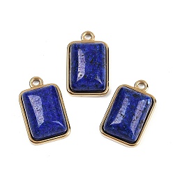 Ляпис-Лазурь Природный лазурит подвески, с 304 фурнитурой из нержавеющей стали, прямоугольник амулеты, золотые, 19.5x12x6~6.5 мм, отверстие : 1.7 мм