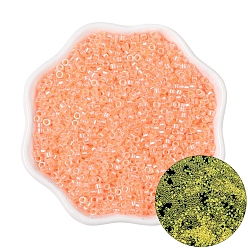 Light Salmon Luminous Glow in the Dark Cylinder Seed Beads, Spray Painted, Light Salmon, 2.5mm, Hole: 1mm, about 700pcs/bag