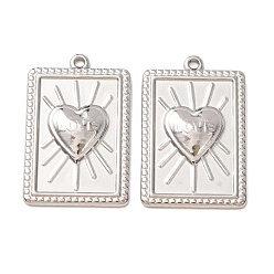 Stainless Steel Color 304 Stainless Steel Pendants, Rectangle with Heart Charms, Stainless Steel Color, 28x18x3mm, Hole: 1.5mm