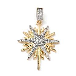 Солнце Латунные микро проложить кубического циркония подвески, солнце, 29x24x4 мм, отверстие : 5x3 мм