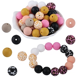 (52) Непрозрачная лаванда 70шт 10 стили печатных круглых силиконовых фокусных бусин, разноцветные, 15 мм, отверстие : 2 мм, 7 шт / стиль