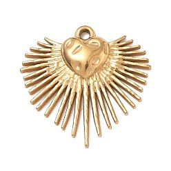 Golden 304 Stainless Steel Pendants, Heart with Sunburst Charms, Golden, 24.5x25x3mm, Hole: 2mm