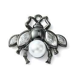 Черный Стойка из латуни с подвесками из искусственного жемчуга из АБС-пластика, с четким кубического циркония, долговечный, без свинца и без кадмия, Пчелы, чёрные, 17x19.5x7 мм, отверстие : 1.2 мм