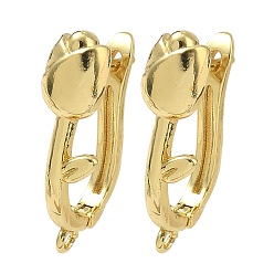 Золотой Латунная фурнитура для серег, цветок, без кадмия и без свинца, стойки покрытие, долговечный, защёлка с петлёй, золотые, 21x15x7.5 мм, отверстие : 1.6 мм, штифты : 1 мм