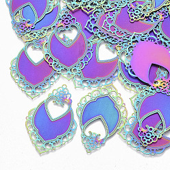 Rainbow Color Ионное покрытие (ip) 304 филигранные соединители из нержавеющей стали соединители звенья, для поделок ювелирных изделий, гравированные металлические украшения, Радуга цветов, 41.5x28x0.3 мм, отверстие : 1~1.6 мм