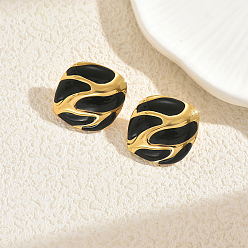 Черный Квадратные серьги-гвоздики из нержавеющей стали, золотые, чёрные, 21.2 мм