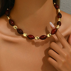 Темно-Красный Овальные бусины из сплава и пластика, золотые, темно-красный, 17.52 дюйм (44.5 см)