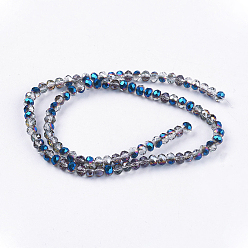 Blue Electroplate Glass Faceted Rondelle Beads Strands, Half Plated, Blue, 3x2mm, Hole: 1mm, about 165~169pcs/strand, 15~16 inch(38~40cm)