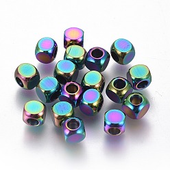 Rainbow Color Ion Plating(IP) 304 Stainless Steel Beads, Cube, Rainbow Color, 5x5x5mm, Hole: 3mm