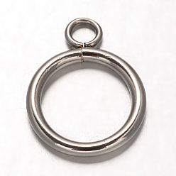 Edelstahl Farbe Anlaufgeschützter Ring 304 Anhänger aus Edelstahl, Edelstahl Farbe, 18.5x14x2 mm, Loch: 3 mm und 10 mm