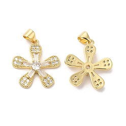 Real 16K Gold Plated Brass Micro Pave Clear Cubic Zirconia Pendants, Flower, Real 16K Gold Plated, 21x19.5x4mm, Hole: 4.5x3.5mm
