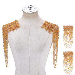 Vara de Oro 2 piezas de aplique de hombro con flecos de poliéster, Adorno de borlas con cuentas para vestidos y ropa formal., vara de oro, 430x172x2.5 mm