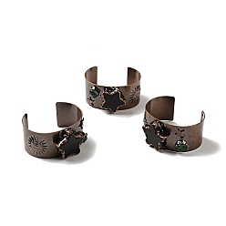 Natural Agate Natural Agate Sun and Star Open Cuff Bangle, Brass Wide Band Chunky Bangle for Women, Red Copper, Cadmium Free & Lead Free, Inner Diameter: 1-3/4~2-3/8 inch(4.5~6cm)