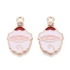 Creme-weiß Emaille Anhänger Legierung, cadmiumfrei und bleifrei, weihnachtsmann, Licht Gold, creme-weiß, 24.5x15x1.5 mm, Bohrung: 2 mm
