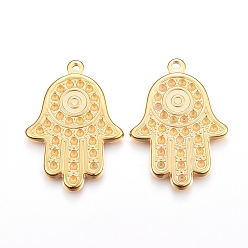 Doré  304 inoxydable supports de strass pendentif en acier, hamsa main / main de fatima / main de miriam, or, 35x25x2mm, trou: 1.2 mm, apte à 1 mm strass