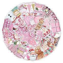 Pink 50шт рождественские самоклеящиеся наклейки из ПВХ, водонепроницаемые наклейки на бутылку с водой, шлем, багаж, розовые, 40~80 мм